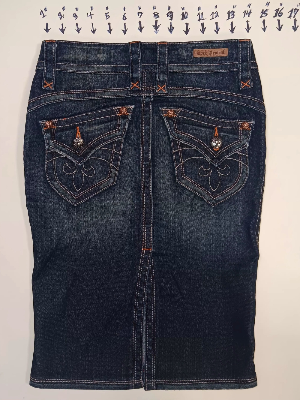 Rock Revival Dark Blue Embroidered Denim Pencil Skirt